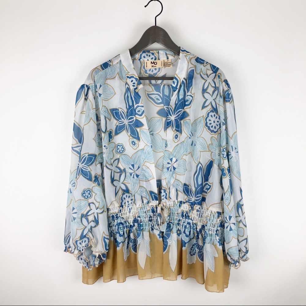 MG Women Cinched Waist Floral Sheer Open Front 3X